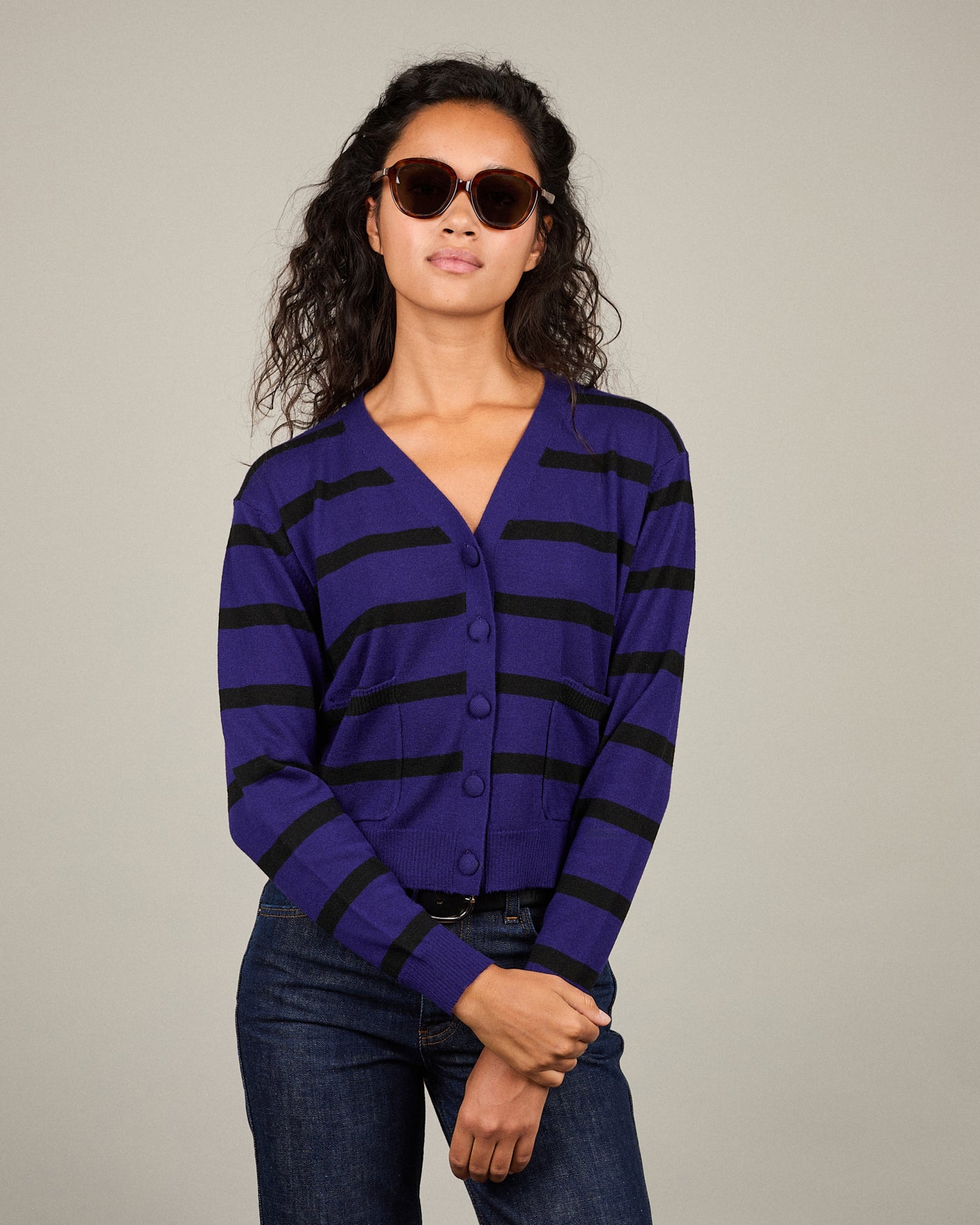 Cardigan Louise Stripes myrtille 18